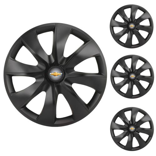 Jogo Calota Aro 14 Prime Fosc Black Universal + Emblema Resinado Chevrolet GM