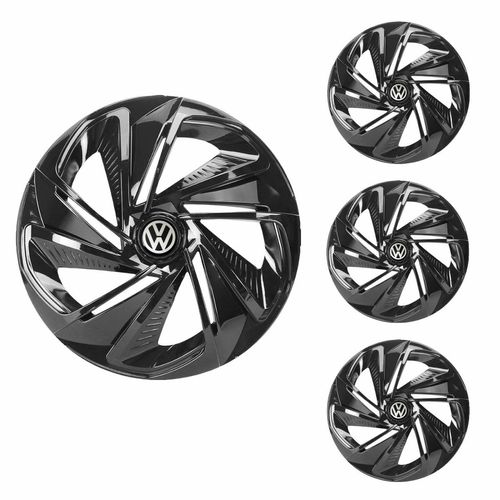 Jogo Calota Aro 13 Nitro Black Universal + Emblema Resinado Volkswagen