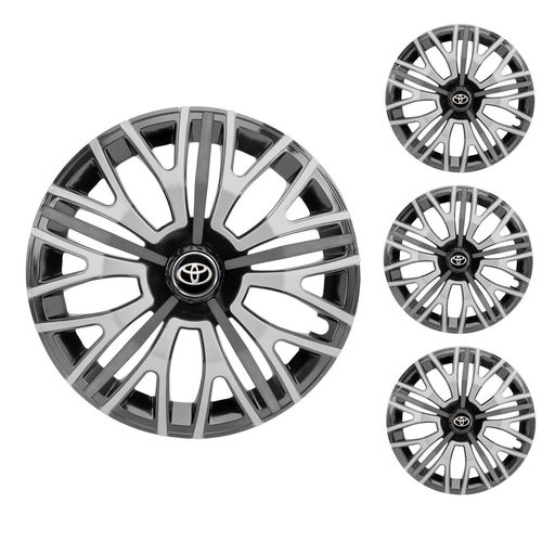 Jogo Calota Aro 13 Triton Sport Black Silver Graphite Universal + Emblema Resinado Toyota