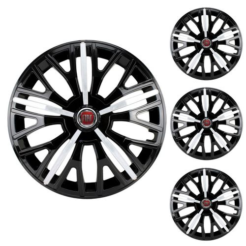 Jogo Calota Aro 14 Triton Sport Black Silver Universal + Emblema Resinado Fiat