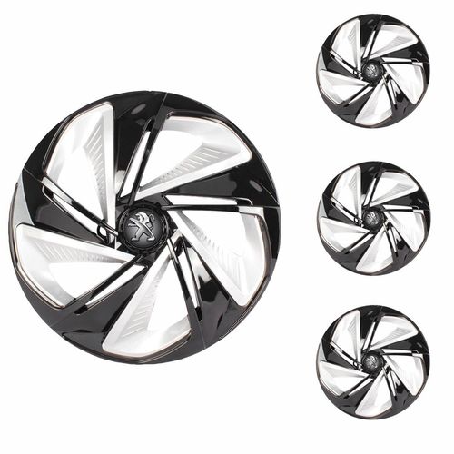 Jogo Calota Aro 13 Nitro X Black Silver Universal + Emblema Resinado Peugeot