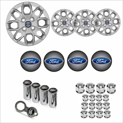 Jogo Calota Aro 14 Ka Hatch Sedan 2015 à 2018 Ford + Emblema Resinado + Tampa Ventil + Capa Parafuso