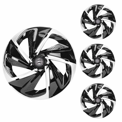 Jogo Calota Aro 13 Nitro Black Silver Universal + Emblema Resinado Citroen