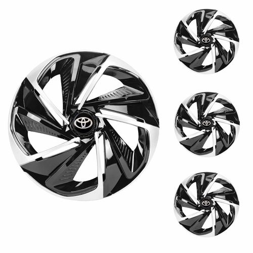 Jogo Calota Aro 13 Nitro Black Silver Universal + Emblema Resinado Toyota