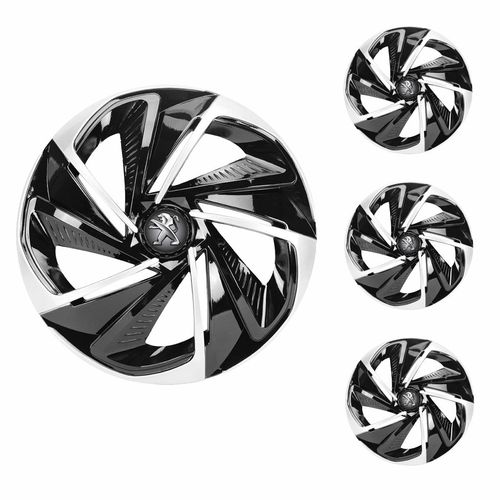 Jogo Calota Aro 13 Nitro Black Silver Universal + Emblema Resinado Peugeot