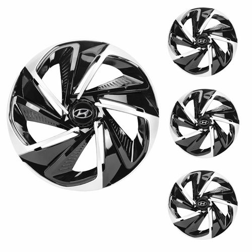 Jogo Calota Aro 13 Nitro Black Silver Universal + Emblema Resinado Hyundai