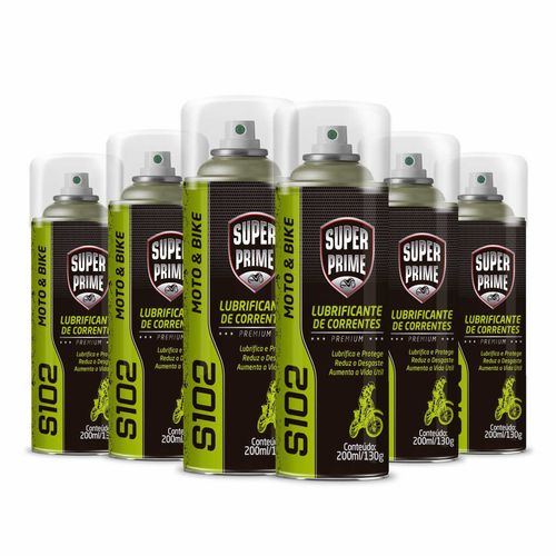 Lubrificante de Corrente S102 Super Prime Moto e Bike 200ml - 6 Peças