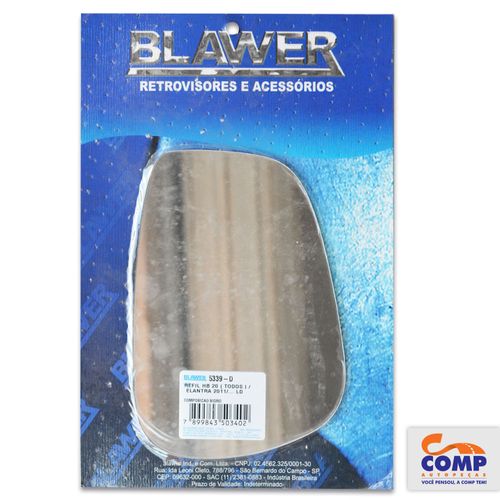 Lente de Espelho Retrovisor Direito HB20 Elantra 2011 em diante 5339 - D Blawer Lado Passageiro