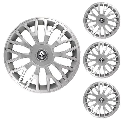 Jogo Calota Aro 13 Triton Silver Universal + Emblema Resinado Renault