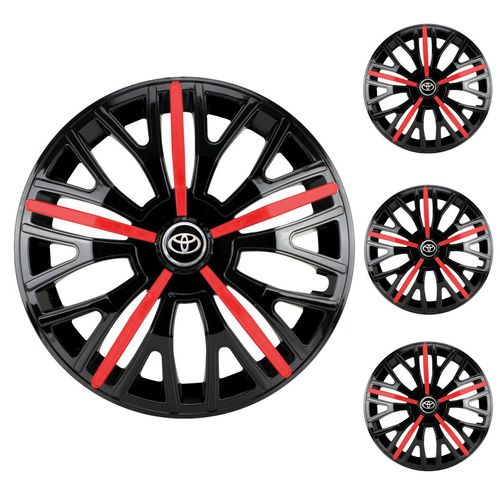 Jogo Calota Aro 14 Triton Sport Black Red Universal + Emblema Resinado Toyota