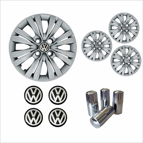 Jogo Calota Aro 14 Gol G7 2017 2018 Volkswagen + Emblema Resinado + Tampa Ventil Cromada
