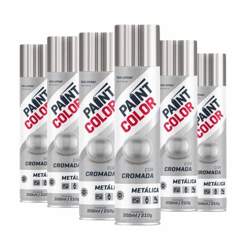 Tinta Spray Paintcolor Uso Geral Cromada Metálica 350ml - 6 Peças