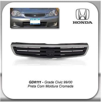 Grade Radiador Honda Civic 99 00 Preta Moldura Cromada
