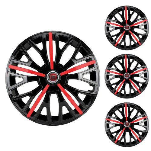 Jogo Calota Aro 13 Triton Sport Black Red Universal + Emblema Resinado Fiat