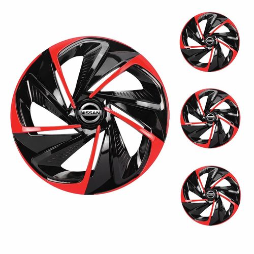 Jogo Calota Aro 13 Nitro Black Red Universal + Emblema Resinado Nissan