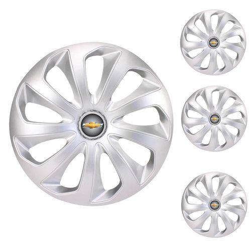 Jogo Calota Aro 14 Velox Silver Universal + Emblema Resinado Chevrolet GM