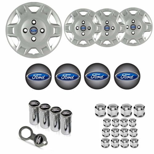 Jogo Calota Aro 13 Fiesta Street 2003 Ford + Emblema Resinado + Tampa Ventil + Capa Parafuso