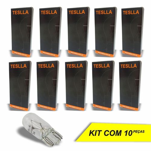 Lâmpada Luz de Placa Freio Painel Lanterna Porta Luvas W5W Teslla Halógena 12V 5W 3200K - 10 Peças