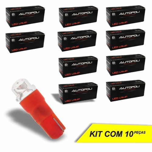 Lâmpada Luz de Painel Porta Luvas Autopoli LED Esmagadinha Vermelho 12V 0,9W - 10 Peças