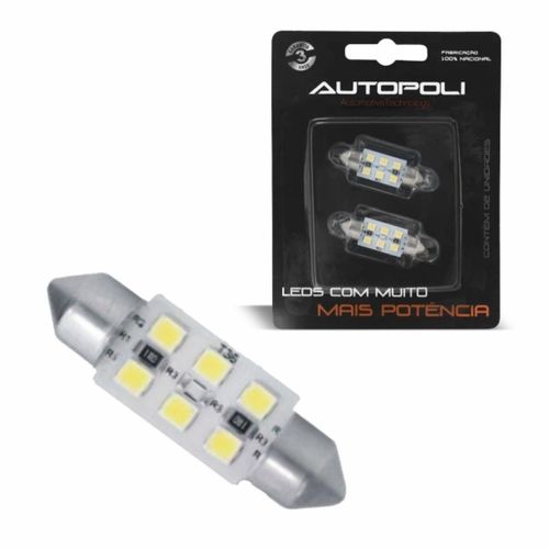 Par Lâmpada Luz Placa Cortesia Autopoli LED Torpedo 36mm 6 Led 12V 1,8W