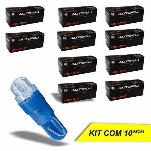 Lâmpada Luz de Painel Porta Luvas Autopoli LED Esmagadinha Azul 12V 0,9W - 10 Peças