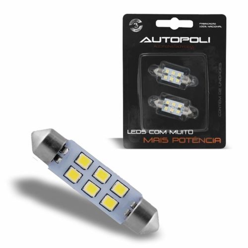 Par Lâmpada Luz Placa Cortesia Autopoli LED Torpedo 42mm 6 Led 12V 1,8W