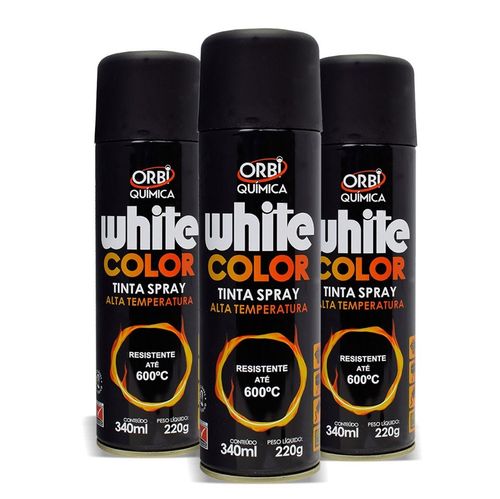 Tinta Spray White Color Alta Temperatura Preto Fosco 340ml - 3 Peças