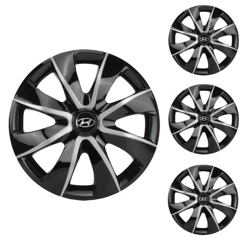 Jogo Calota Aro 14 Prime Black Silver Universal + Emblema Resinado Hyundai