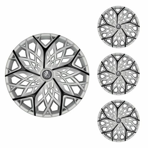 Jogo Calota Aro 13 Moove Silver Black Universal + Emblema Resinado Peugeot