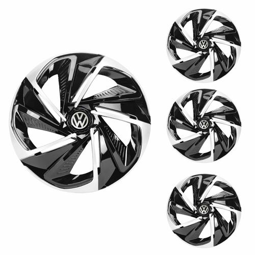 Jogo Calota Aro 13 Nitro Black Silver Universal + Emblema Resinado Volkswagen