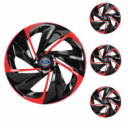 Jogo Calota Aro 14 Nitro Black Red Universal + Emblema Resinado Ford