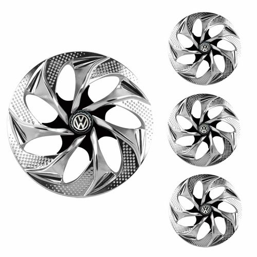 Jogo Calota Aro 14 Evolution Chrome Black Universal + Emblema Resinado Volkswagen