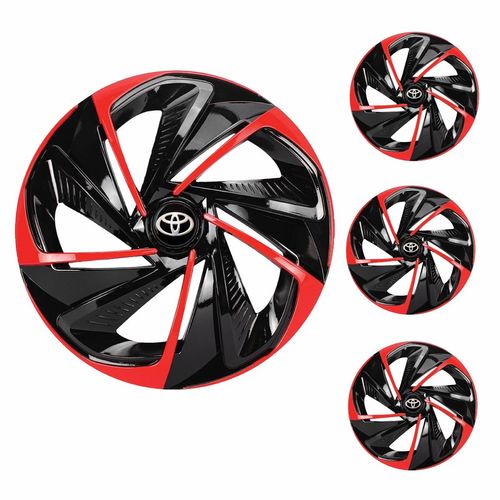 Jogo Calota Aro 13 Nitro Black Red Universal + Emblema Resinado Toyota