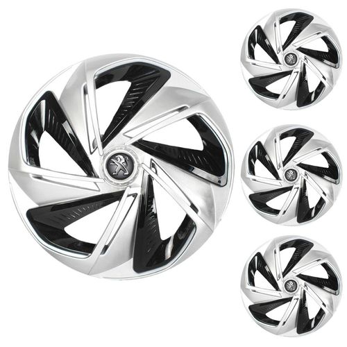 Jogo Calota Aro 14 Nitro X Silver Black Universal + Emblema Resinado Peugeot