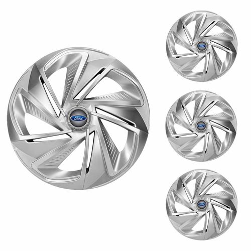 Jogo Calota Aro 13 Nitro Silver Universal + Emblema Resinado Ford