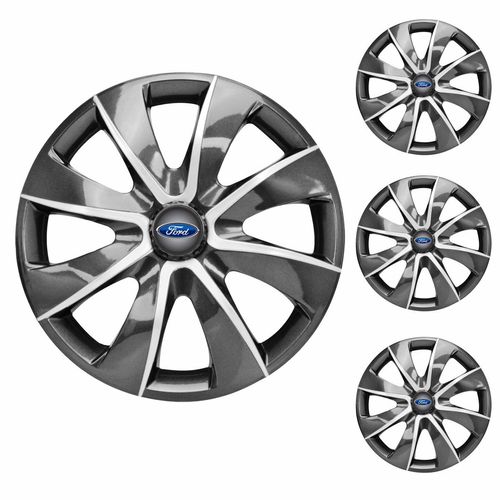 Jogo Calota Aro 13 Prime Graphite Silver Universal + Emblema Resinado Ford