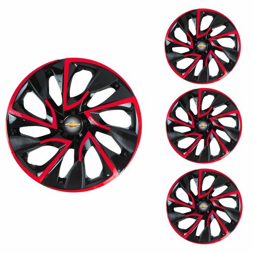 Jogo Calota Aro 14 DS4 Red Cup Universal + Emblema Resinado Chevrolet GM