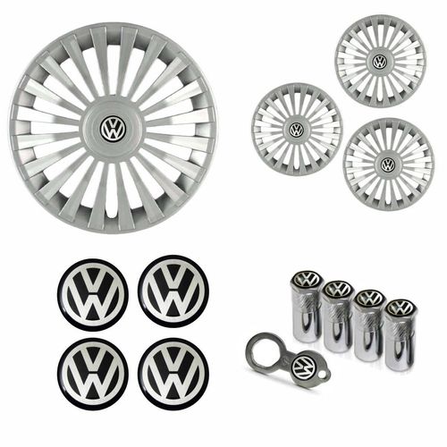 Jogo Calota Aro 13 Europa Premium Volkswagen + Emblema Resinado + Tampa Ventil Antifurto