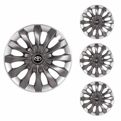 Jogo Calota Aro 13 Flap Graphite Silver Universal + Emblema Resinado Toyota