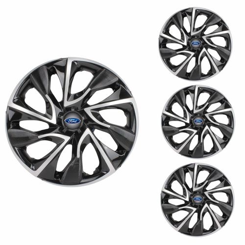 Jogo Calota Aro 15 DS4 Black Silver Universal + Emblema Resinado Ford