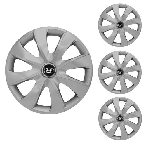 Jogo Calota Aro 13 Prime Silver Universal + Emblema Resinado Hyundai