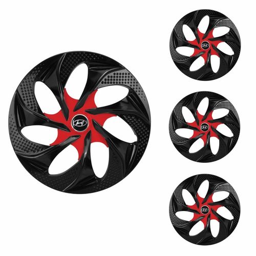 Jogo Calota Aro 14 Evolution Black Red Universal + Emblema Resinado Hyundai
