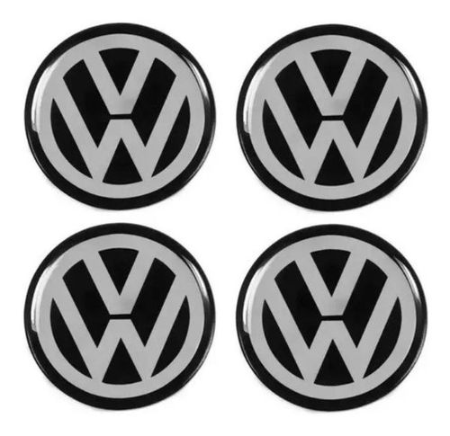 Jogo de Emblemas Adesivos Para Calota Volkswagen Preto Resinado 48mm