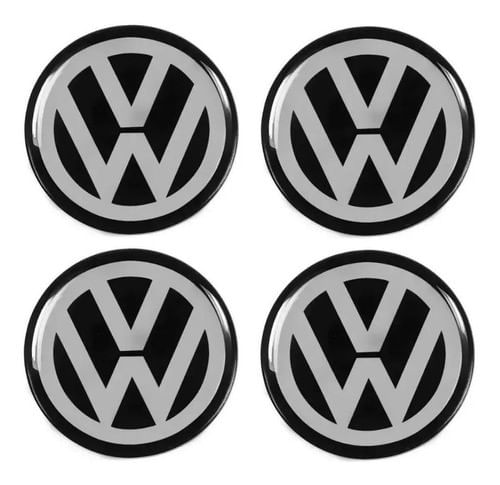 Jogo Emblema Adesivo Calota Volkswagen Preto Resinado 48mm