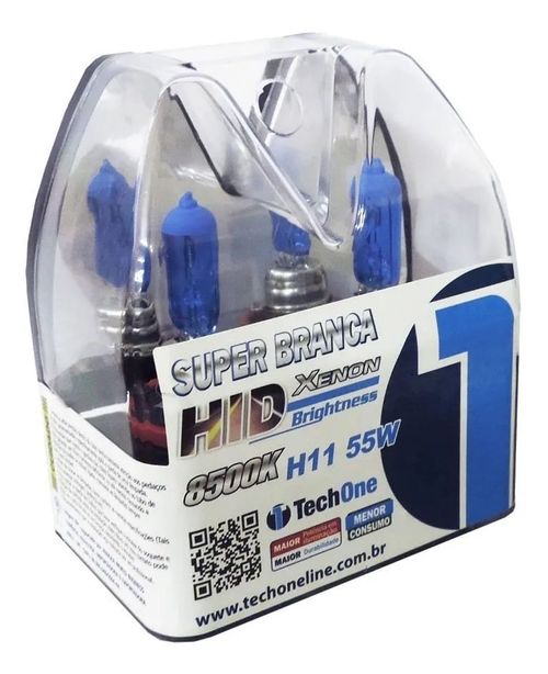 PAR DE LAMPADA AUTOMOTIVA SUPER BRANCA 8500K H11 55W TECHONE