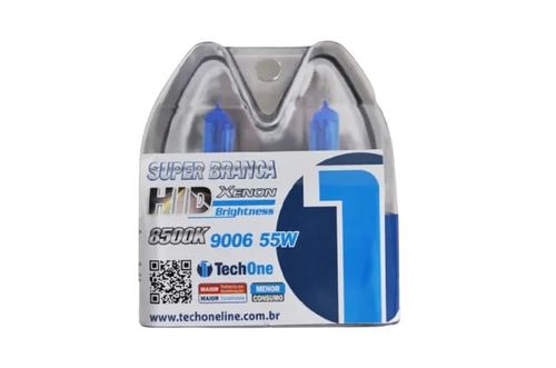 PAR DE LAMPADA AUTOMOTIVA SUPER BRANCA 8500K 9006 55W TECH ONE